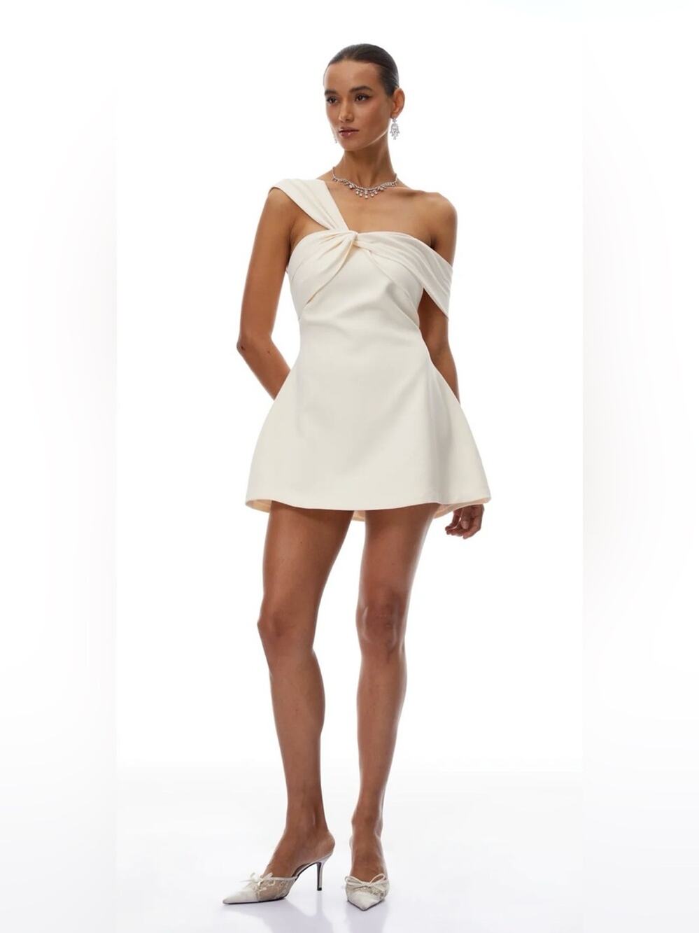 NWT Miss Rosier Ismérie Neutrals Off-Shoulder Twisted Mini Dress Medium